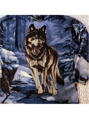TRAIL CREST Men's Blue Fleece Jacket Full Zip Stand-Up Collar XL 48in Wolf